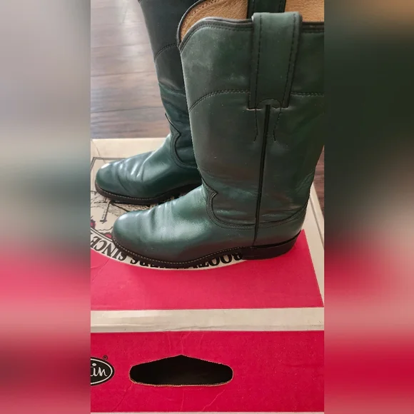 Vintage Forest Green Justin Boots - Picture 3 of 7